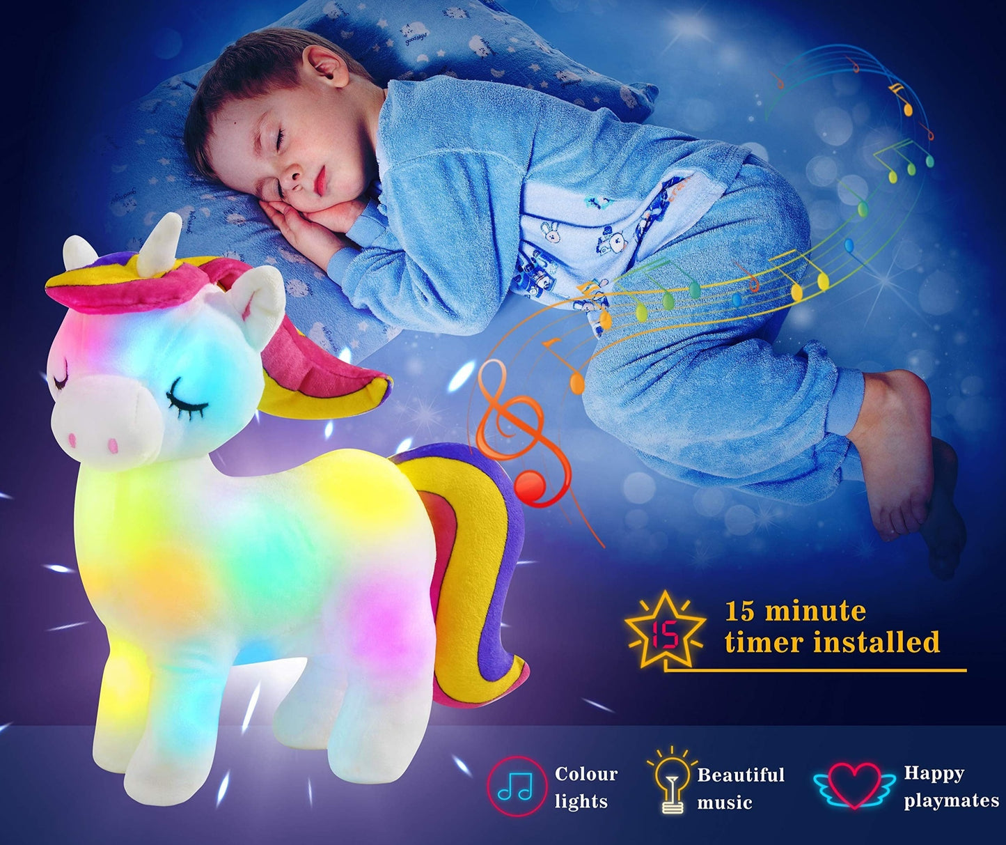 Peluche Licorne LED Rainbow Musicale